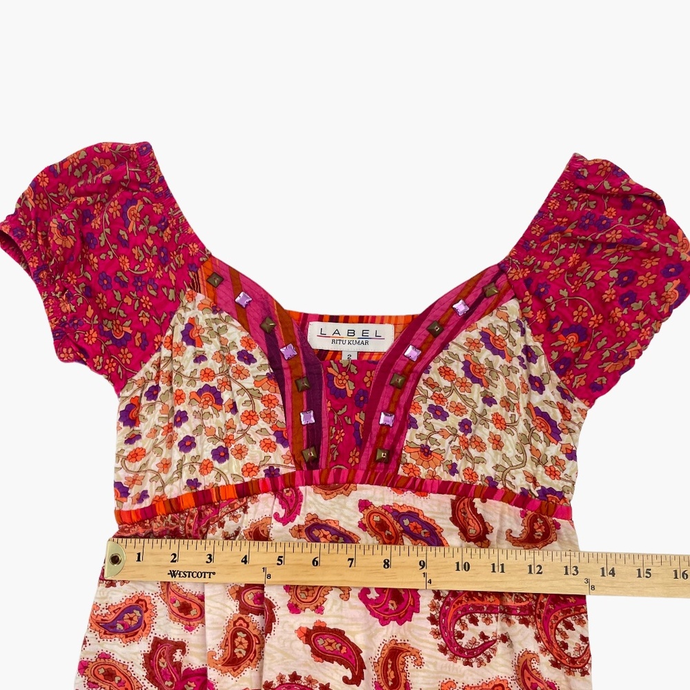 Label Ritu Kumar Pink Floral Print Sleeve Top - Picture 8 of 8
